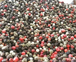 Colourful pepper corns in closeup on Turkish market