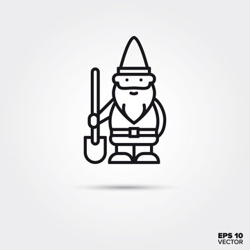 Garden gnome with shovel line icon. EPS 10 vector decoration symbol.