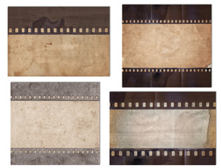 Set of various Old Vintage background with retro paper and old film strip isolated