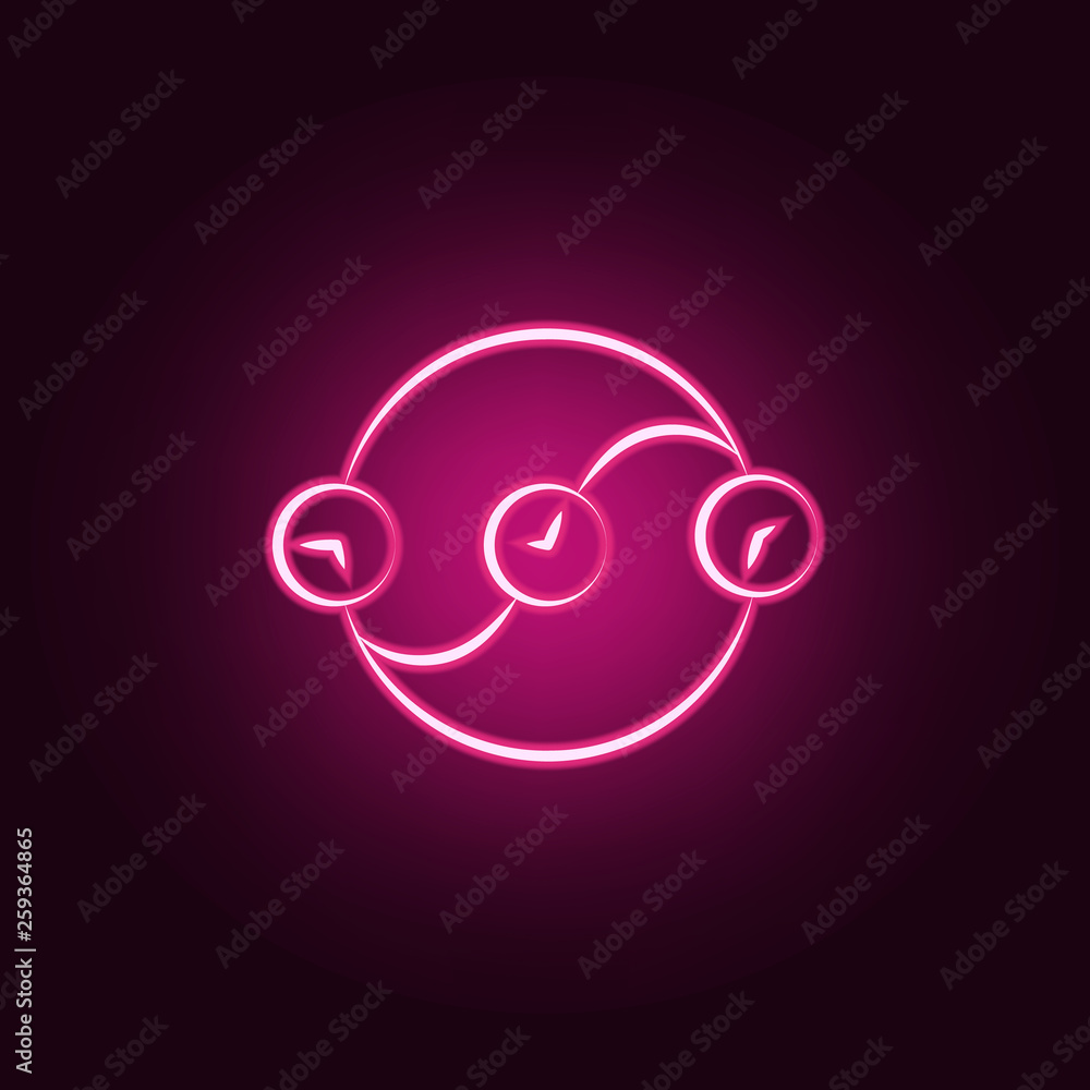 Poster time paradox neon icon. elements of mad science set. simple icon for websites, web design, mobile ap