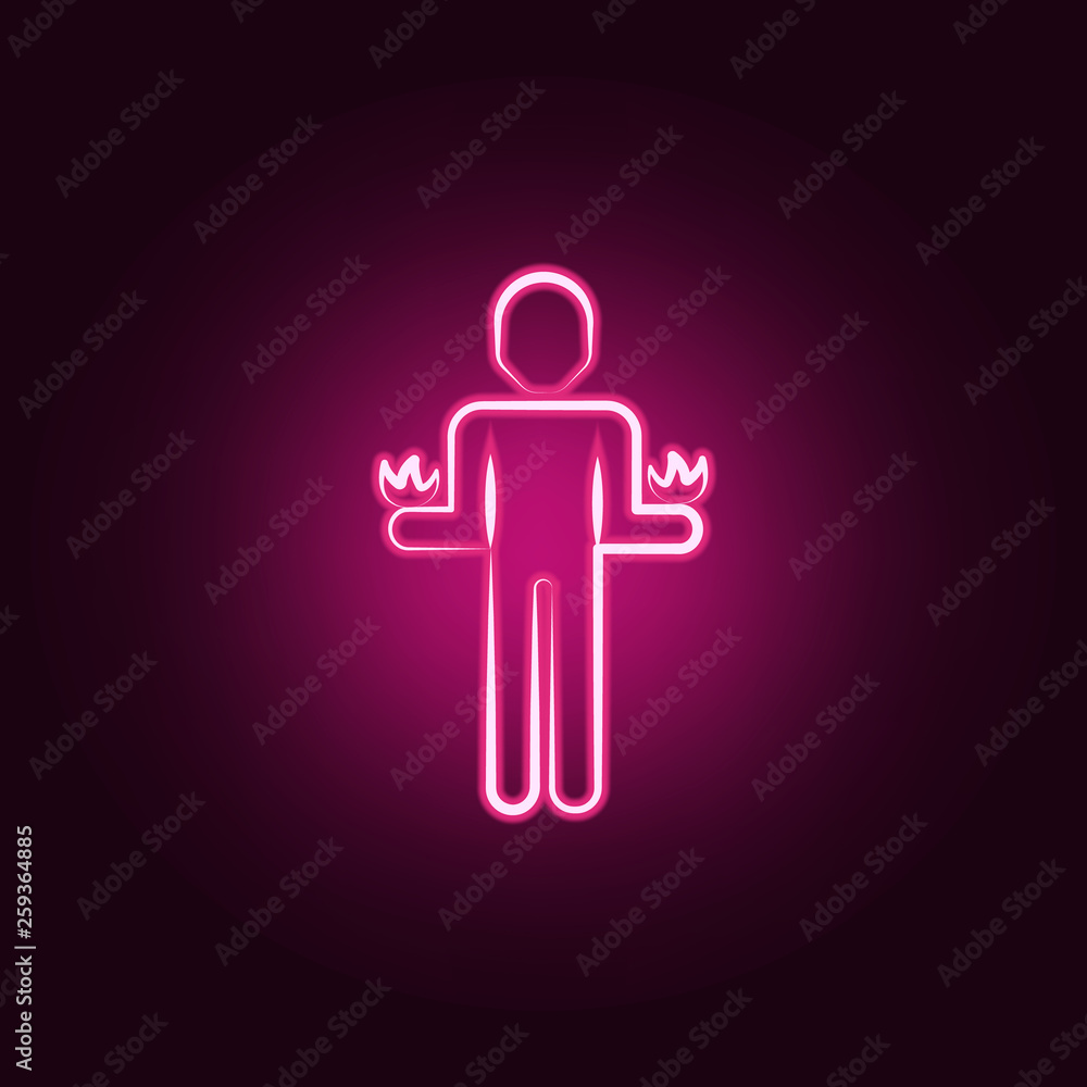 Poster pyrokinesis neon icon. elements of mad science set. simple icon for websites, web design, mobile app