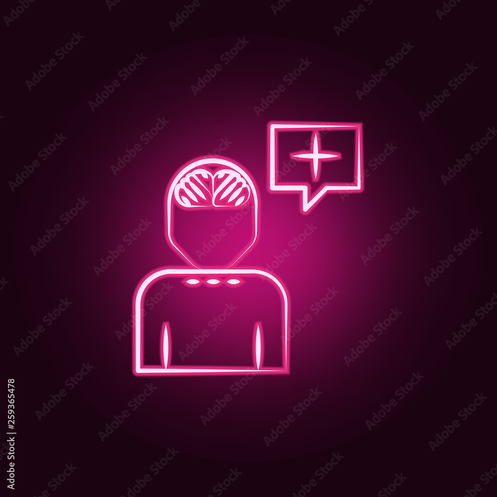 Poster psychogenesis neon icon. elements of mad science set. simple icon for websites, web design, mobile a