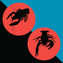 river cancer silhouette The emblem. Silhouette of crustaceans crawfish silhouette, crayfish icon, lobster sign, crawfish symbol Vector