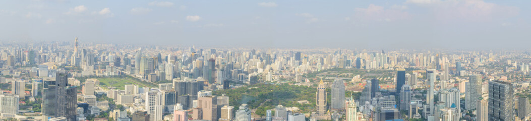 Panorama high view of city in sunshine day