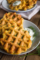 cheese waffles with corn flour, herbs and sauce