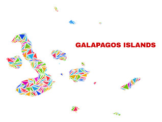 Mosaic Galapagos Islands map of triangles in bright colors isolated on a white background. Triangular collage in shape of Galapagos Islands map. Abstract design for patriotic illustrations.