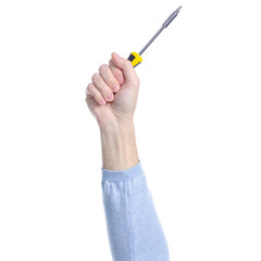 Screwdriver in hand on white background isolation