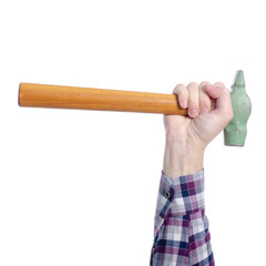 Hammer in hand on white background isolation