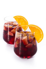 Red wine sangria isolated on white background. 