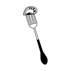 Tomato on fork vegetarian food in black and white