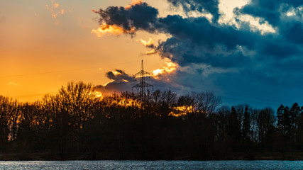 Beautiful sunset at Plattling-Isar-Bavaria-Germany
