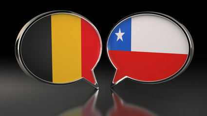 Fototapeta premium Belgium and Chile flags with Speech Bubbles. 3D Illustration