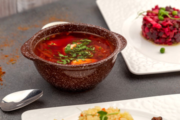 Complex dinner - business lunch. on dark background