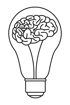 brain into a light bulb black and white