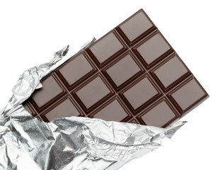 dark chocolate bar isolated white background with clipping path