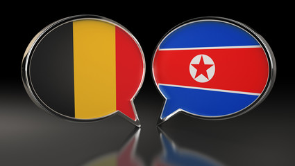Fototapeta premium Belgium and North Korea flags with Speech Bubbles. 3D Illustration