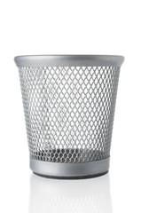 Clean garbage bin close up on white background