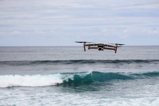 Drone in air and sea landscape 