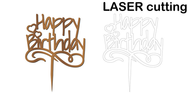 Sign 'Happy birthday' cake topper for laser or milling cut.