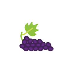 Grapes with leaf flat icon, vector sign, Bunch of grapes colorful pictogram isolated on white. Symbol, logo illustration. Flat style design