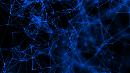 Fototapeta na wymiar Abstract background with connecting dots and lines. Distribution of triangular shapes in space. Big data. Network connection structure. 3D rendering