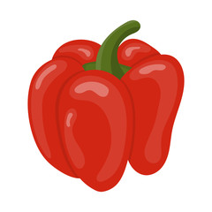Fresh Red Pepper Vegetable isolated on white background. Pepper Icon for Market, Recipe Design. Cartoon Flat Style. Vector illustration for Your Design, Web.