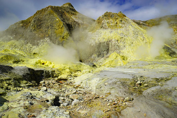 Beautiful active volcano in the ocean White Island in New Zealand
