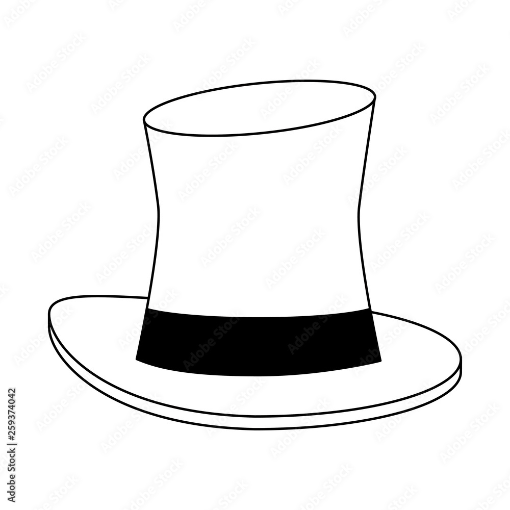 Sticker Magician hat cartoon isolated in black and white