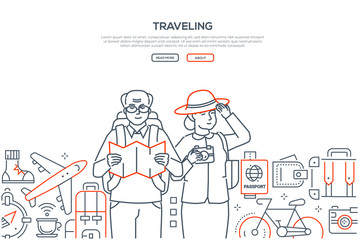 Obraz na płótnie Canvas Traveling - line design style vector web banner
