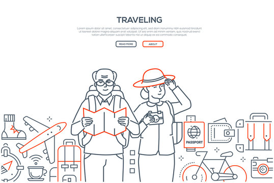 Traveling - line design style vector web banner