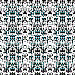 Seamless floral pattern with tulips, poppies and lilies. Complex vector print in white, aqua and black.