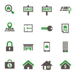 real estate icons. set of 16 high quality real estate vector icons in two color for web, mobile and user interface design