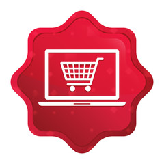 Online shopping cart laptop icon misty rose red starburst sticker button