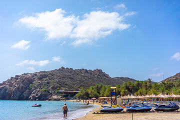 Fototapeta na wymiar Greece, Crete, August 2018: Vai palmtrees bay and beach at Crete island in Greece
