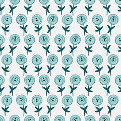 Blue retro flower pattern on white background, seamless vector pattern