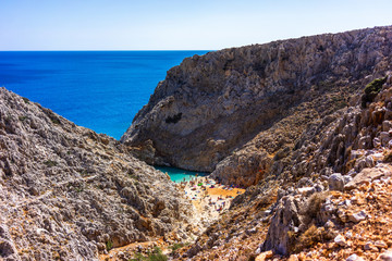 Fototapeta na wymiar Seitan limania or Agiou Stefanou, the heavenly beach with turquoise water