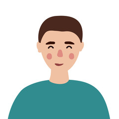 Portrait of a cute guy in green t-shirt, vector illustration