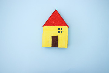 Yellow house on blue background - Hand made 