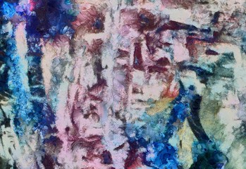 Detailed close-up grunge clouds abstract background. Dry brush strokes hand drawn oil painting on canvas texture. Creative simple pattern for graphic work, web design or wallpaper. Chaotic splashes.