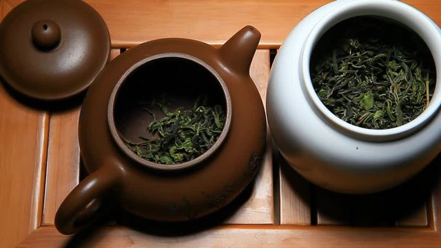 Green Tea teapot hd footage 