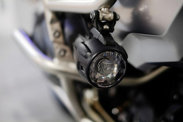 Fototapeta na wymiar LED motorcycle fog lights, additional lighting, driving safety