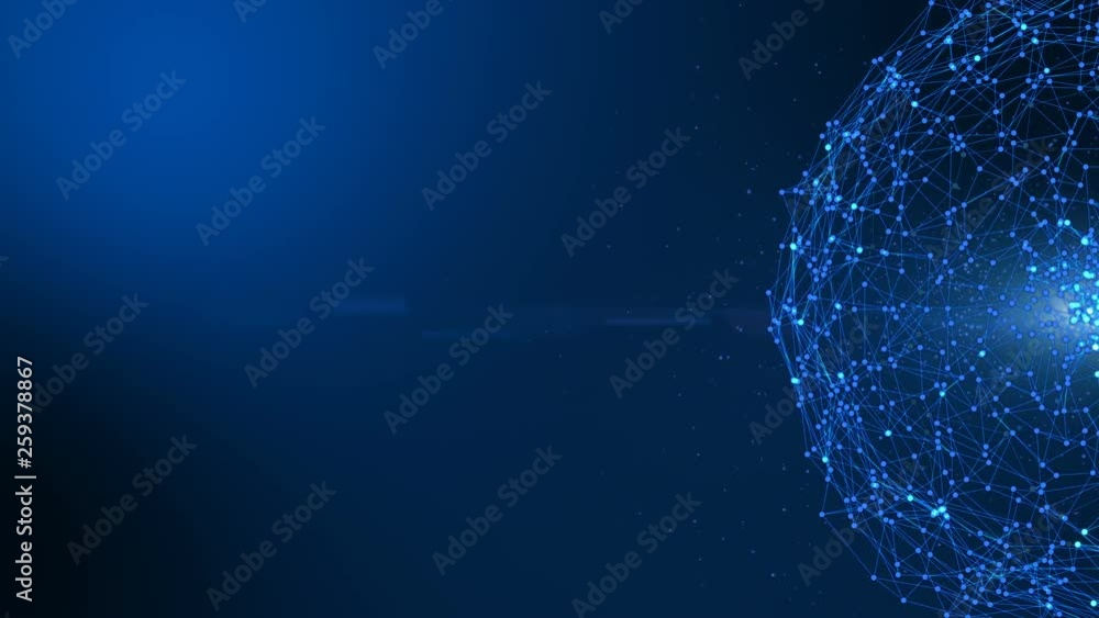 Aufkleber animation for sphere abstract dark blue digital data system nodes and connection paths. 3d illustrat