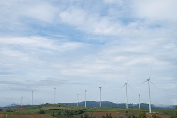 Phetchabun, Thailand-July 29,2018, The turbine on the hill to generate electricity from the wind, Khao kho, Petchabun, Thailand.