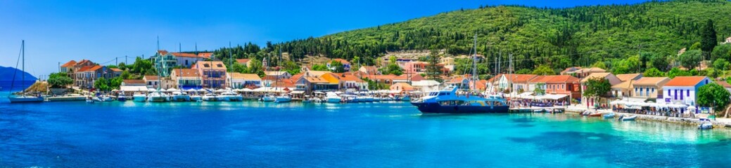 Greek holidays - beautiful Fiskardo village and port with great becahes, Kefalonia island