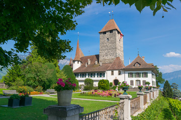 Fototapeta na wymiar Schloss Spiez am Thuner See im Berner Oberland