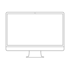 Desktop PC computer outline.  Desktop computer, pc screen outline. Computer or PC outline, front view, blank screen.