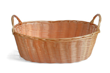 Obraz premium Blank wicker basket gift to putting bakery fruits vegetables products or other stuffs isolated on white background. This has clipping path