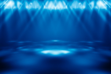 perspective floor backdrop Blue room studio with light blue gradient spotlight backdrop background for display your product or artwork.