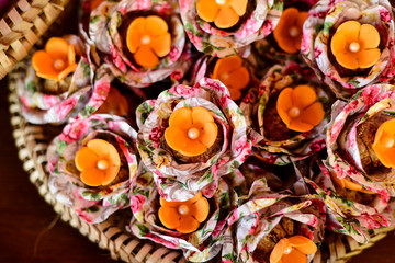 candy in basket seen from above, party sweets, party candy, condensed milk candy balls, candy balls, top view