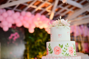 vintage cake, vintage party, vintage background, floral birthday cake with decorations, elegant two-tiered party cake, sweet celebration dessert, beautiful hand-painted cake